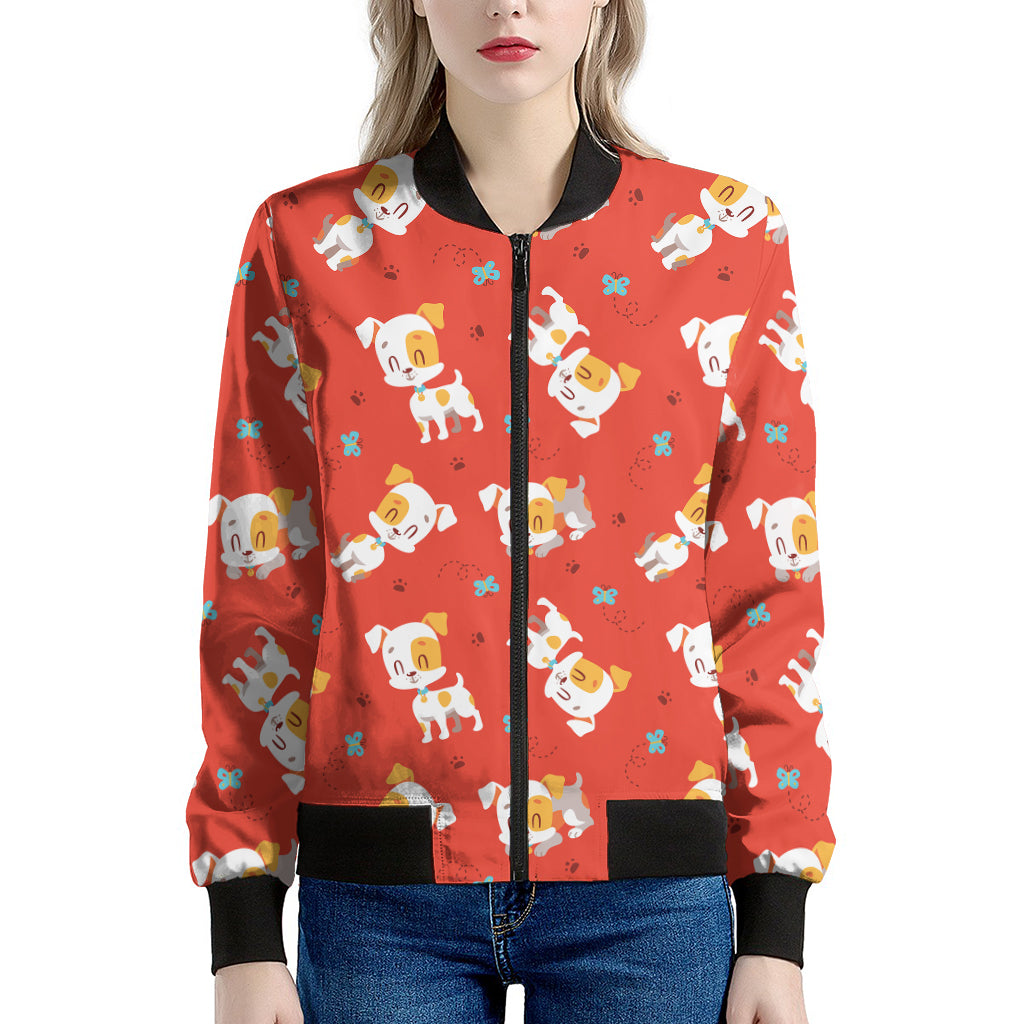 Cartoon Jack Russell Terrier Print Women's Bomber Jacket