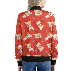 Cartoon Jack Russell Terrier Print Women's Bomber Jacket