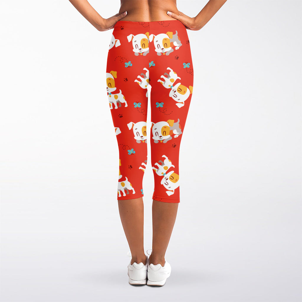 Cartoon Jack Russell Terrier Print Women's Capri Leggings