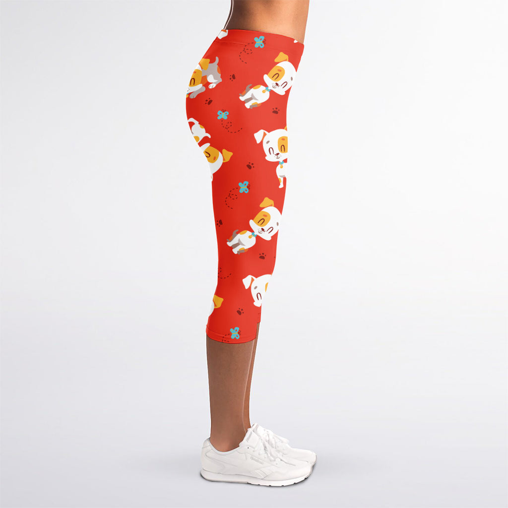 Cartoon Jack Russell Terrier Print Women's Capri Leggings