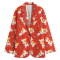 Cartoon Jack Russell Terrier Print Women's Cotton Blazer