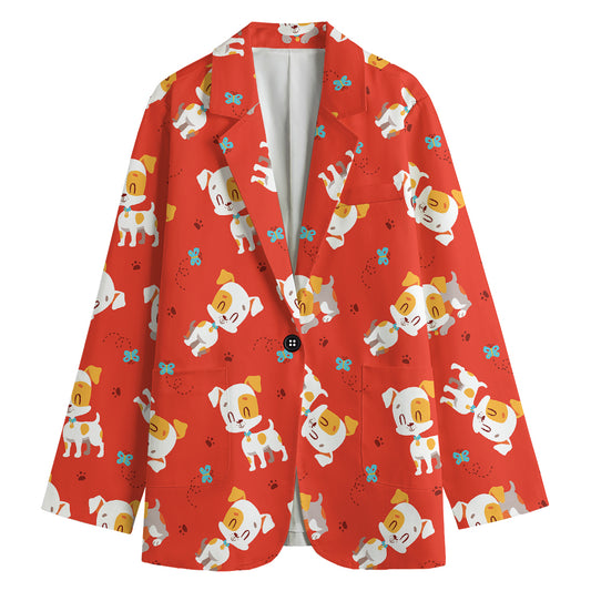 Cartoon Jack Russell Terrier Print Women's Cotton Blazer