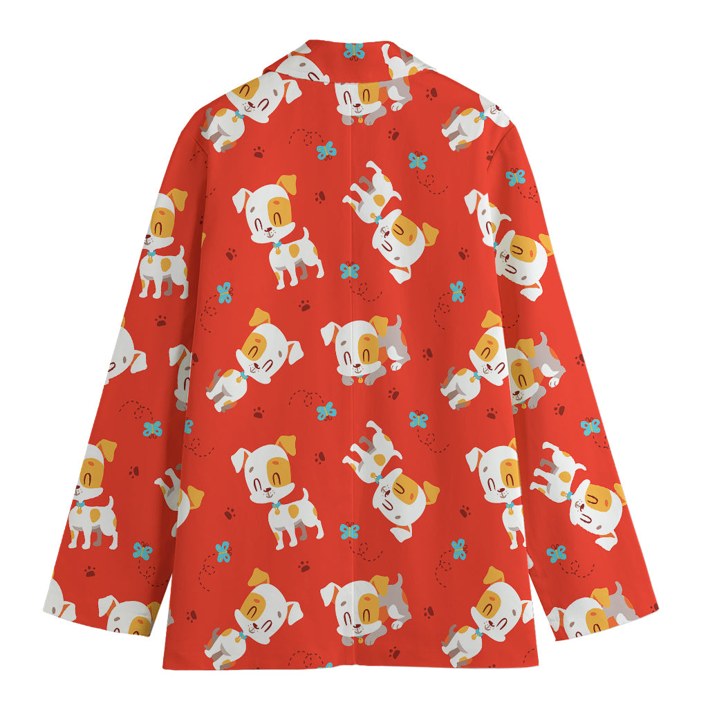 Cartoon Jack Russell Terrier Print Women's Cotton Blazer