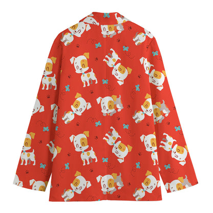Cartoon Jack Russell Terrier Print Women's Cotton Blazer
