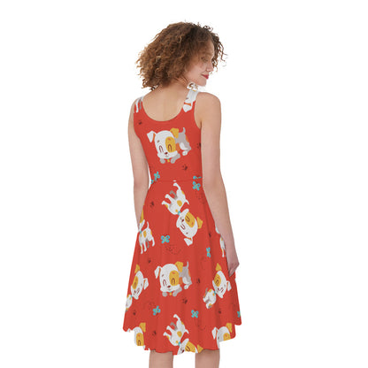 Cartoon Jack Russell Terrier Print Women's Sleeveless Dress