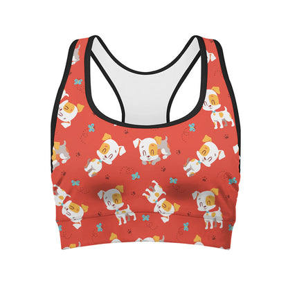 Cartoon Jack Russell Terrier Print Women's Sports Bra