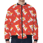 Cartoon Jack Russell Terrier Print Zip Sleeve Bomber Jacket