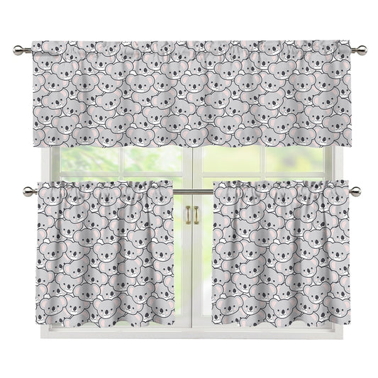Cartoon Koala Pattern Print 3 Piece Kitchen Curtains