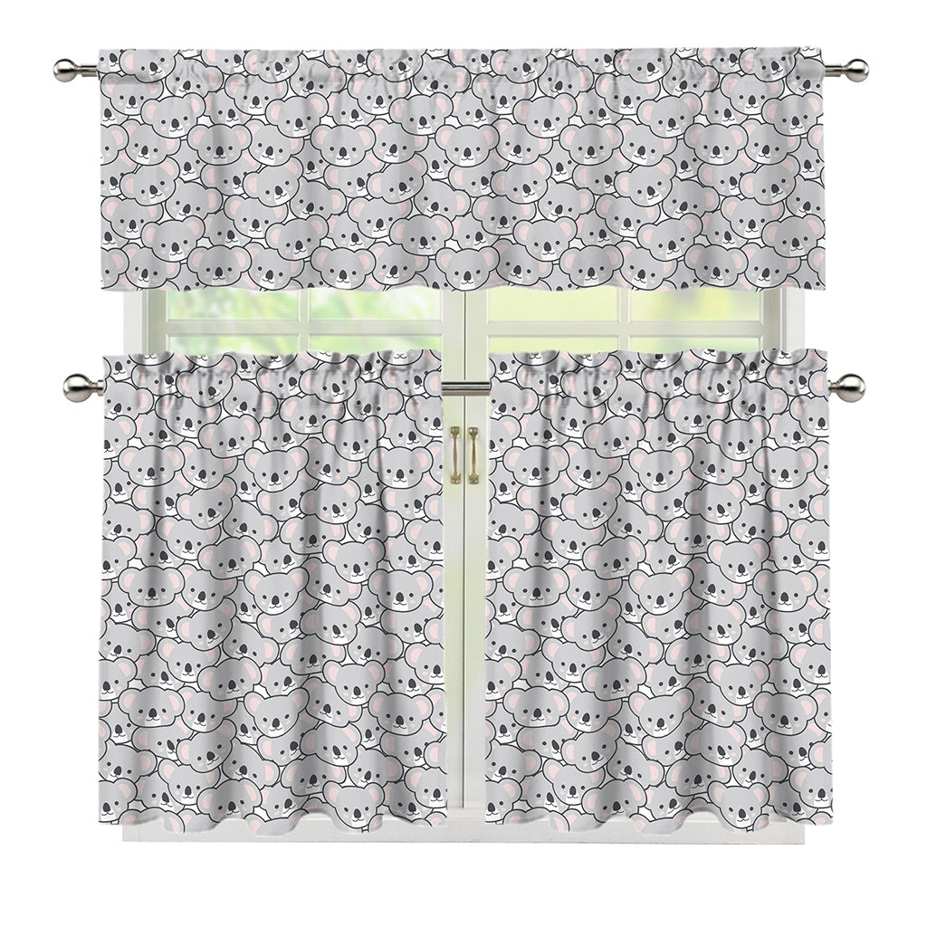 Cartoon Koala Pattern Print 3 Piece Kitchen Curtains