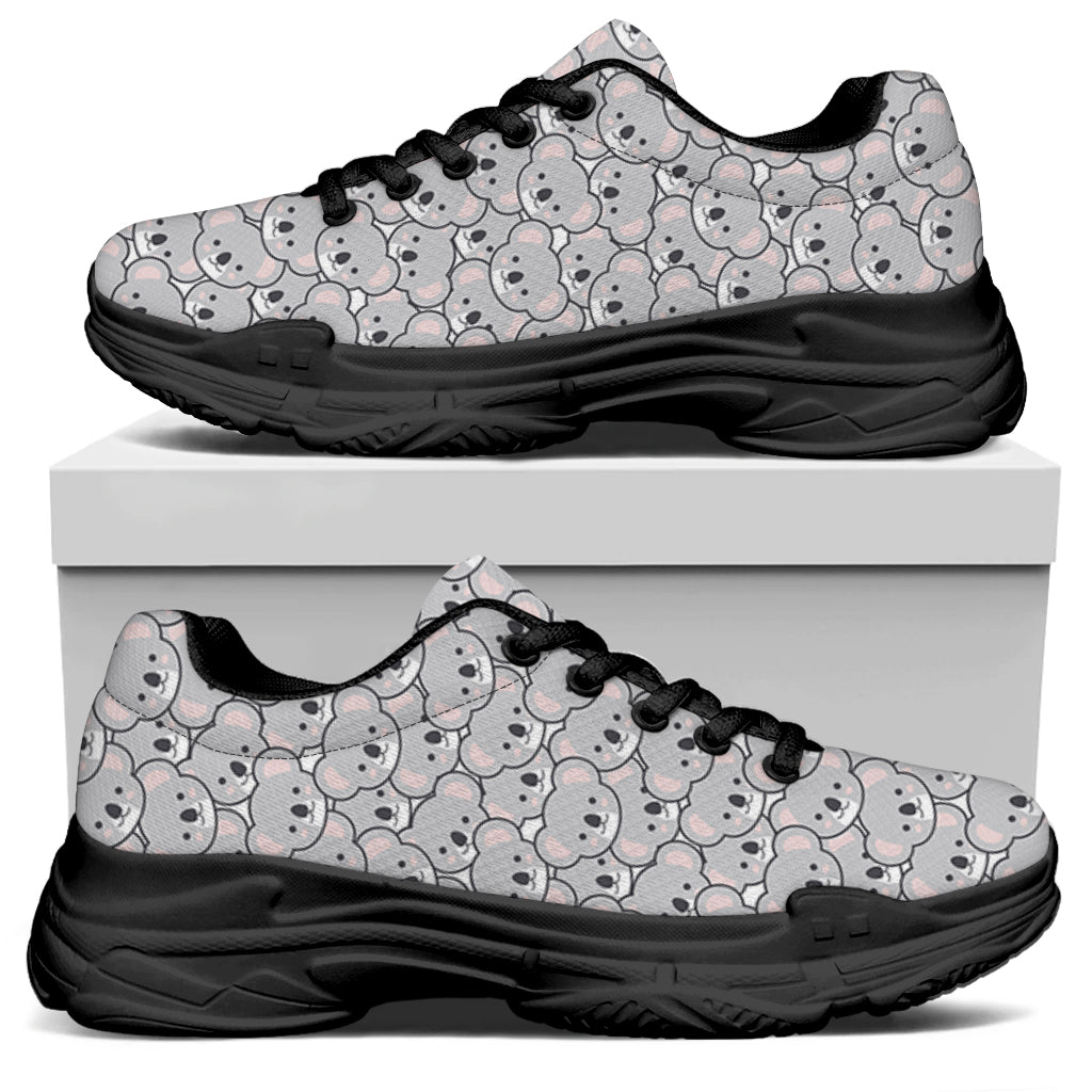 Cartoon Koala Pattern Print Black Chunky Shoes