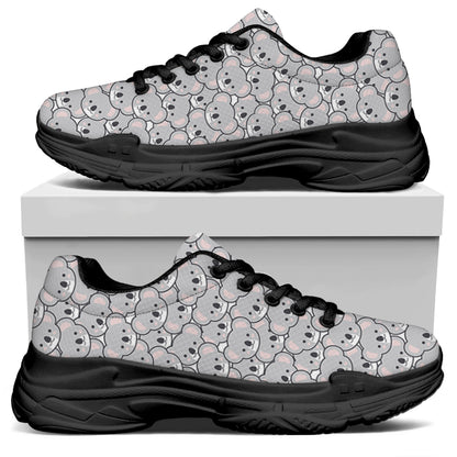 Cartoon Koala Pattern Print Black Chunky Shoes