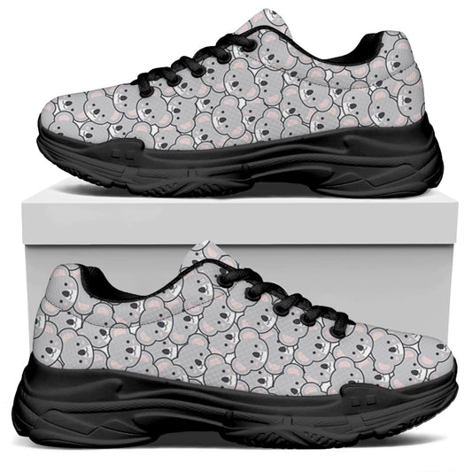Cartoon Koala Pattern Print Black Chunky Shoes