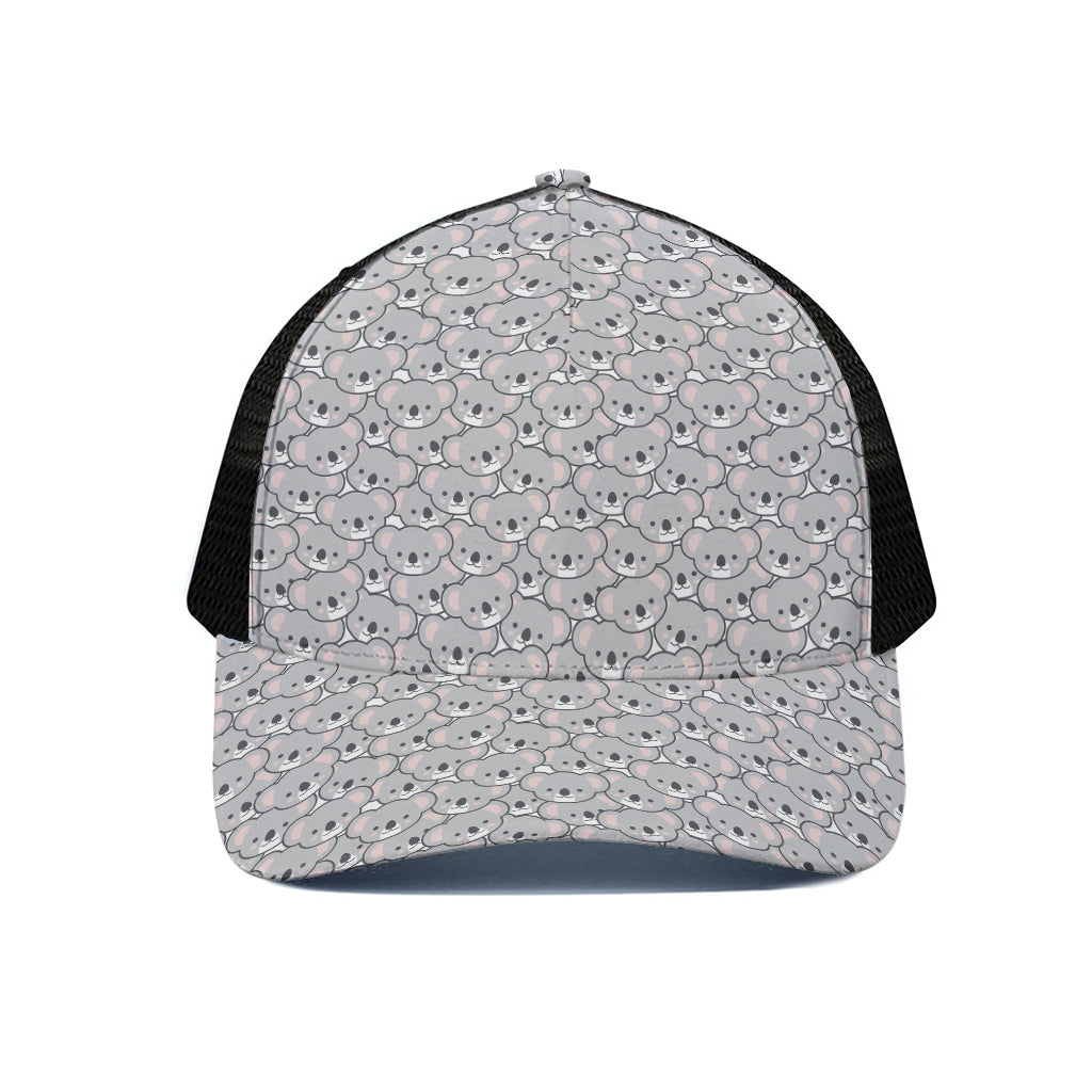 Cartoon Koala Pattern Print Black Mesh Trucker Cap
