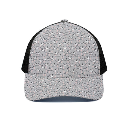 Cartoon Koala Pattern Print Black Mesh Trucker Cap