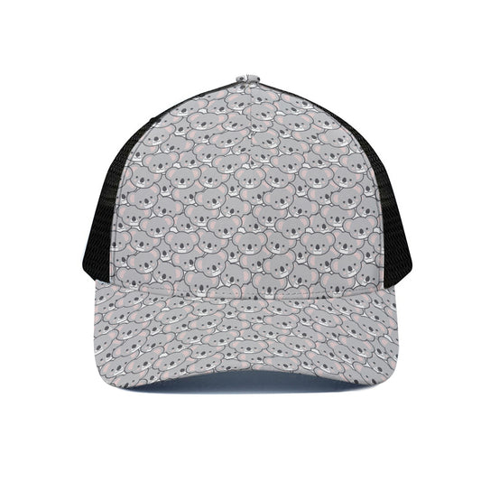 Cartoon Koala Pattern Print Black Mesh Trucker Cap