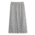 Cartoon Koala Pattern Print Cotton Front Slit Maxi Skirt