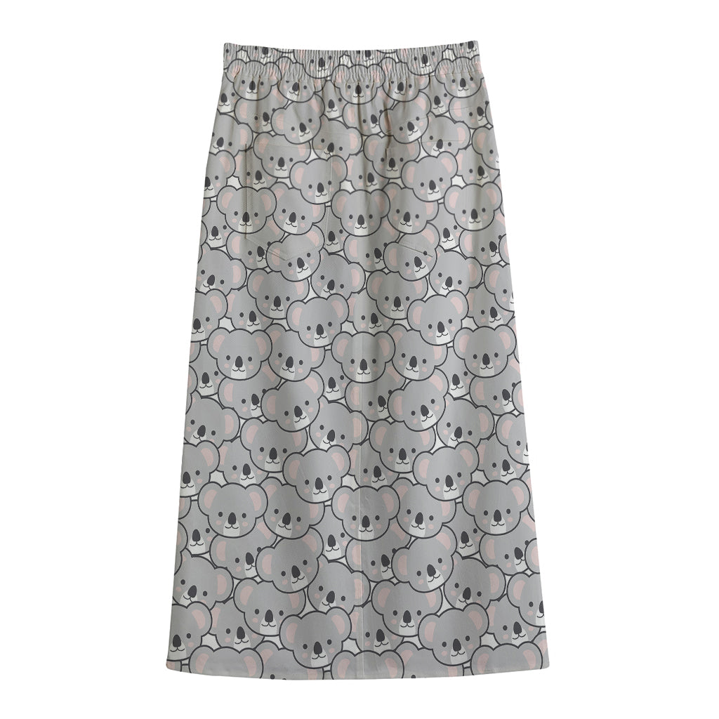 Cartoon Koala Pattern Print Cotton Front Slit Maxi Skirt