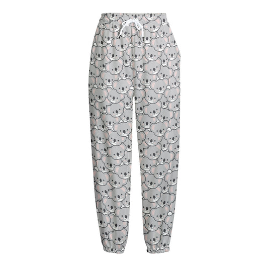 Cartoon Koala Pattern Print Fleece Lined Knit Pants