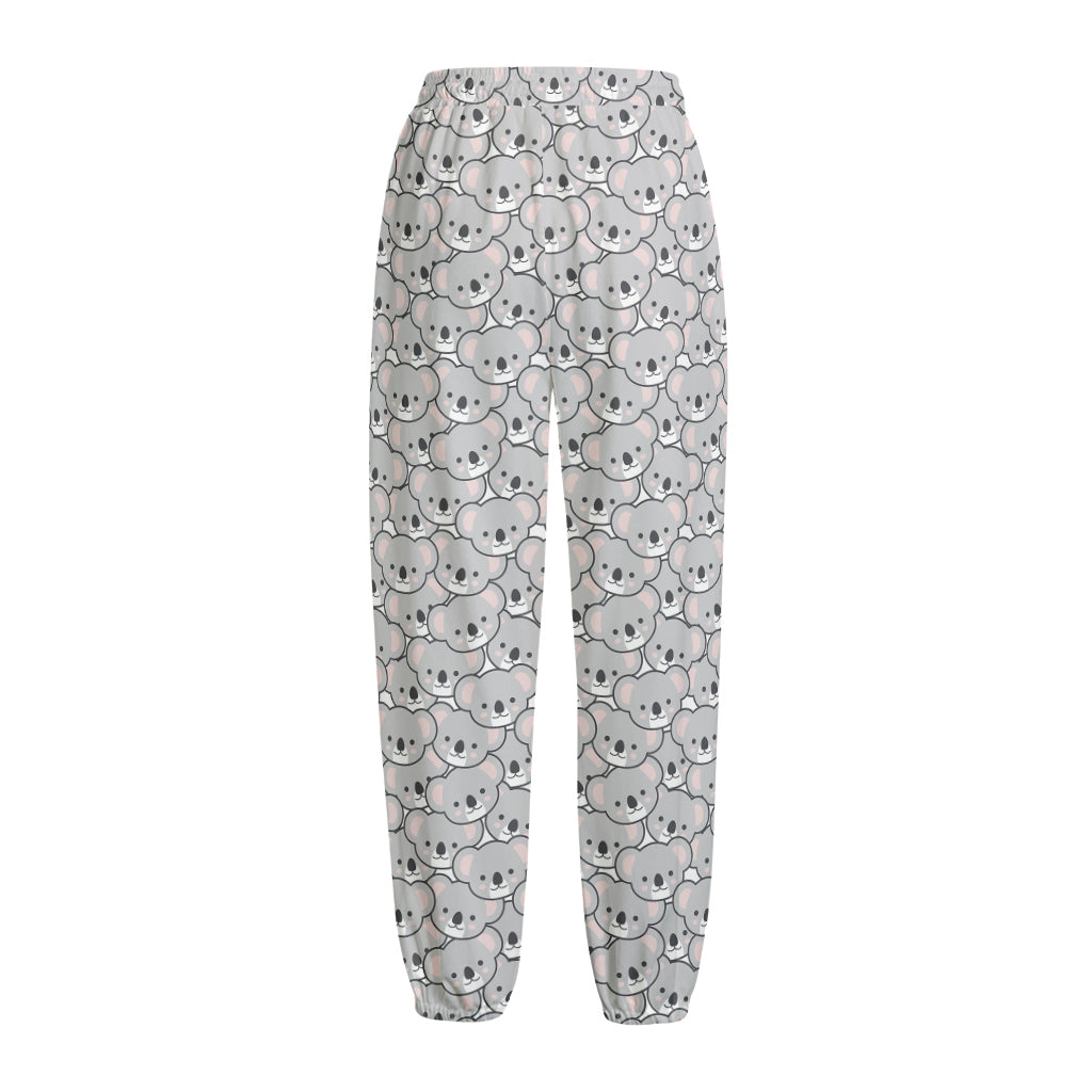 Cartoon Koala Pattern Print Fleece Lined Knit Pants