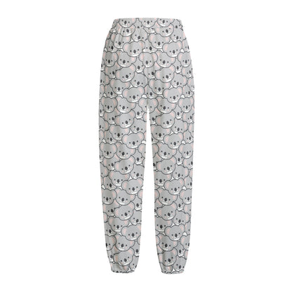 Cartoon Koala Pattern Print Fleece Lined Knit Pants