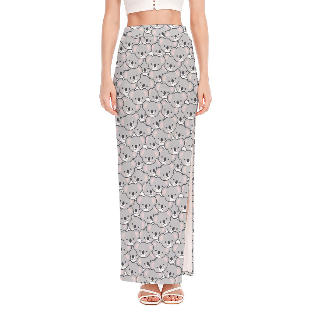 Cartoon Koala Pattern Print High Slit Maxi Skirt