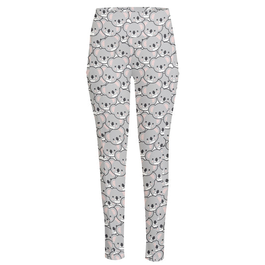 Cartoon Koala Pattern Print High-Waisted Pocket Leggings