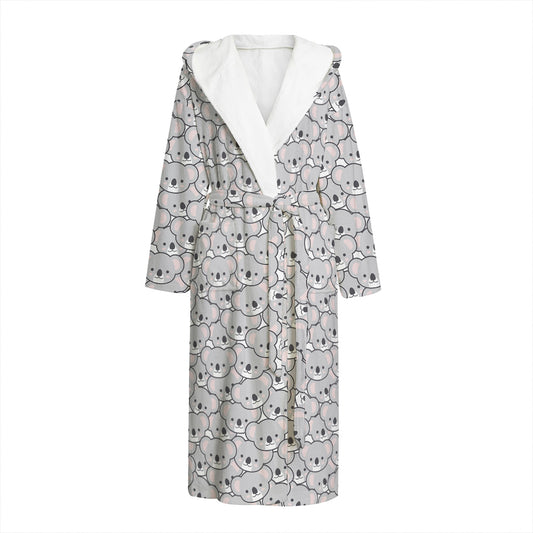 Cartoon Koala Pattern Print Hooded Bathrobe