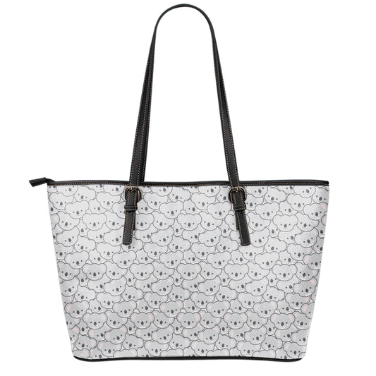 Cartoon Koala Pattern Print Leather Tote Bag