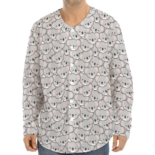 Cartoon Koala Pattern Print Long Sleeve Baseball Jersey