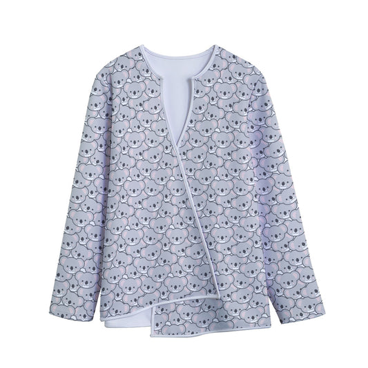 Cartoon Koala Pattern Print Long Sleeve Short Coat