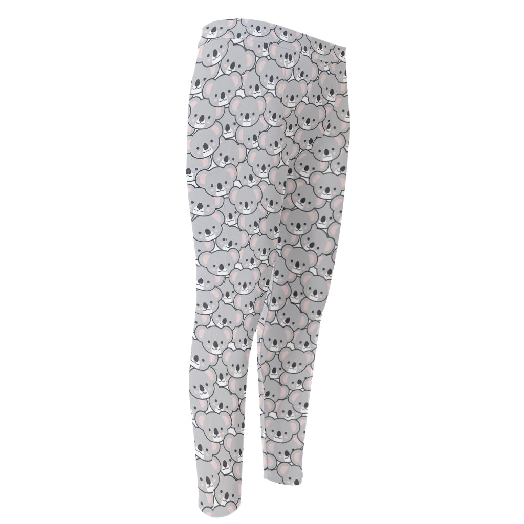 Cartoon Koala Pattern Print Men's Compression Pants