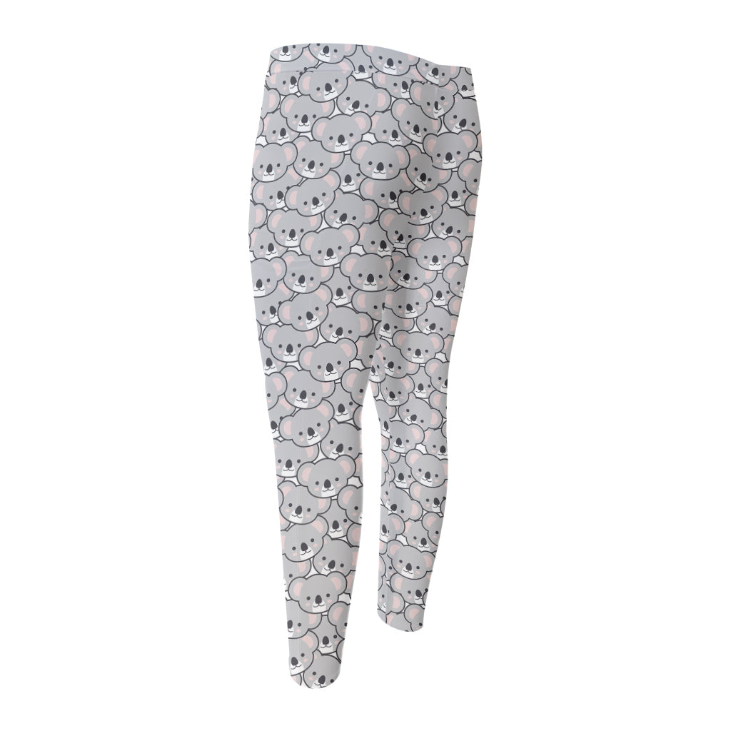 Cartoon Koala Pattern Print Men's Compression Pants