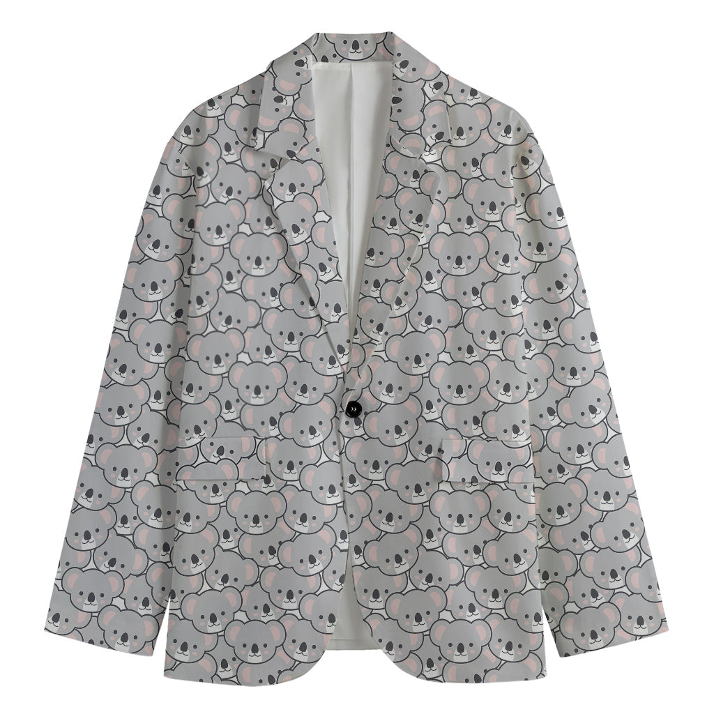 Cartoon Koala Pattern Print Men's Cotton Blazer