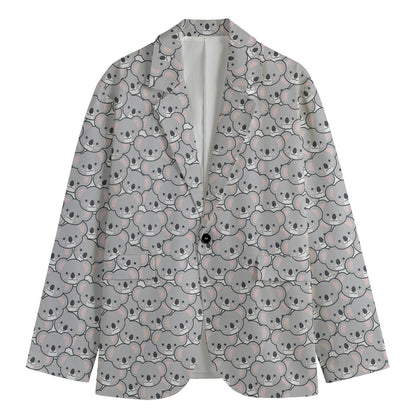 Cartoon Koala Pattern Print Men's Cotton Blazer