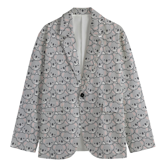 Cartoon Koala Pattern Print Men's Cotton Blazer