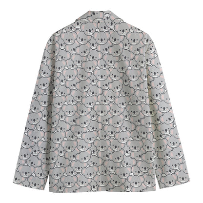 Cartoon Koala Pattern Print Men's Cotton Blazer