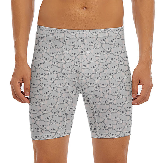 Cartoon Koala Pattern Print Men's Long Boxer Briefs