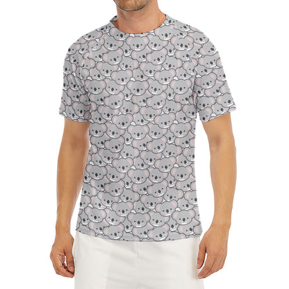 Cartoon Koala Pattern Print Men's Short Sleeve Rash Guard