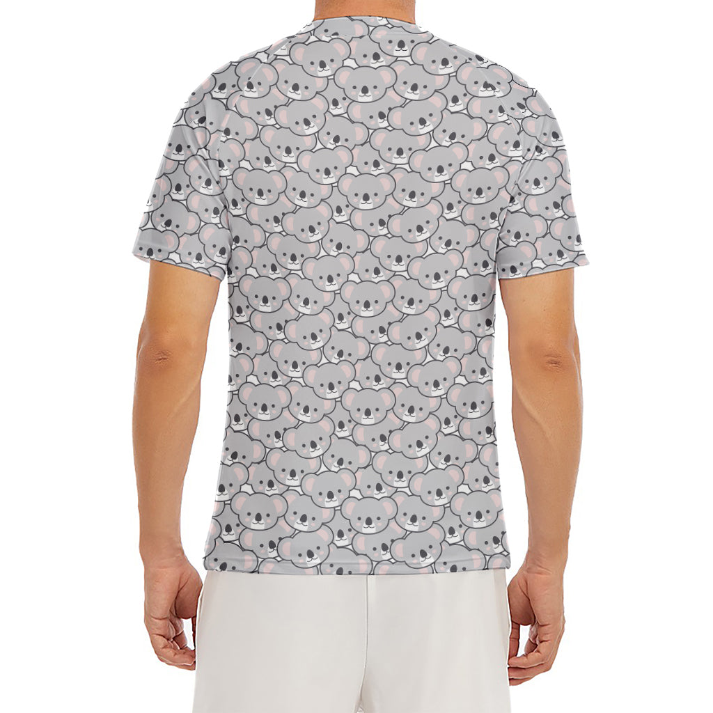Cartoon Koala Pattern Print Men's Short Sleeve Rash Guard