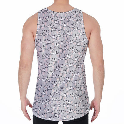 Cartoon Koala Pattern Print Men's Velvet Tank Top