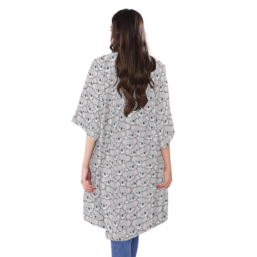 Cartoon Koala Pattern Print Open Front Beach Cover Up