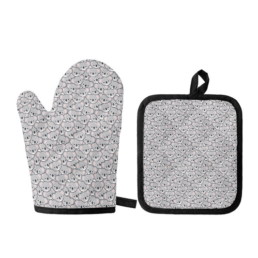 Cartoon Koala Pattern Print Oven Mitt And Pot Holder Set