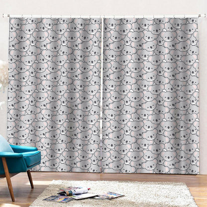 Cartoon Koala Pattern Print Pencil Pleat Curtains