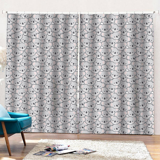 Cartoon Koala Pattern Print Pencil Pleat Curtains