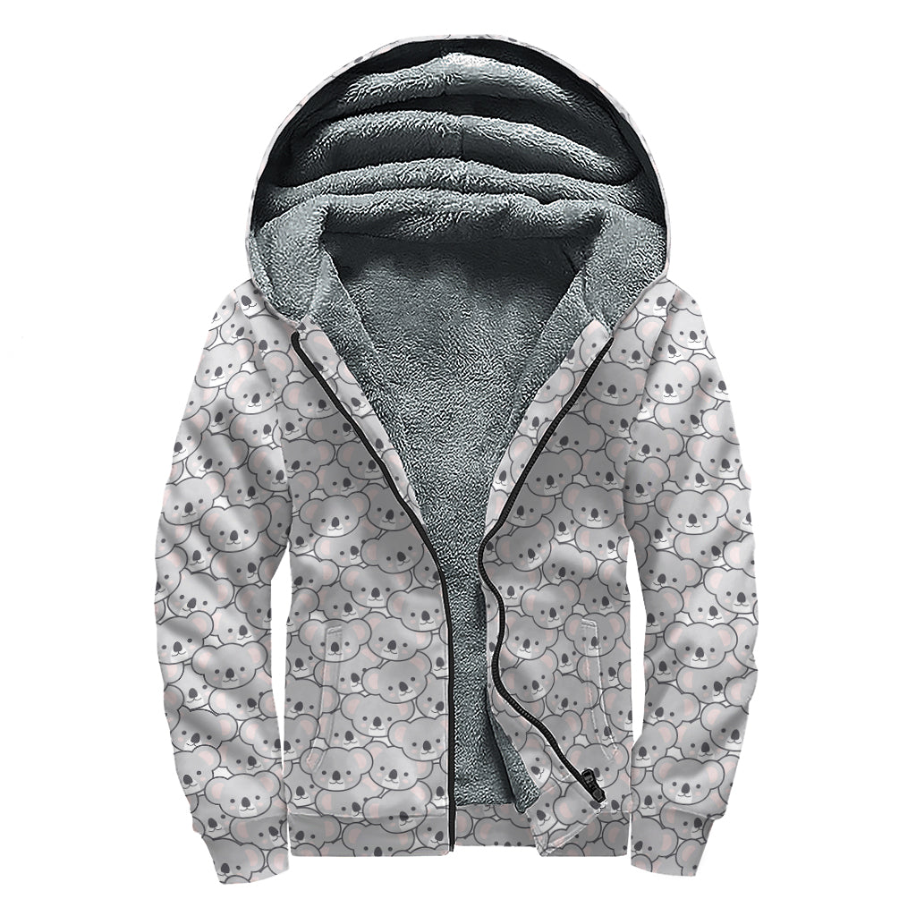 Cartoon Koala Pattern Print Sherpa Lined Zip Up Hoodie