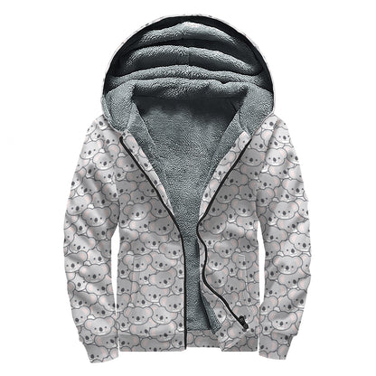 Cartoon Koala Pattern Print Sherpa Lined Zip Up Hoodie
