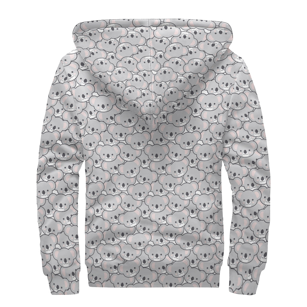Cartoon Koala Pattern Print Sherpa Lined Zip Up Hoodie