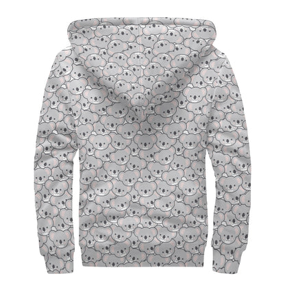 Cartoon Koala Pattern Print Sherpa Lined Zip Up Hoodie