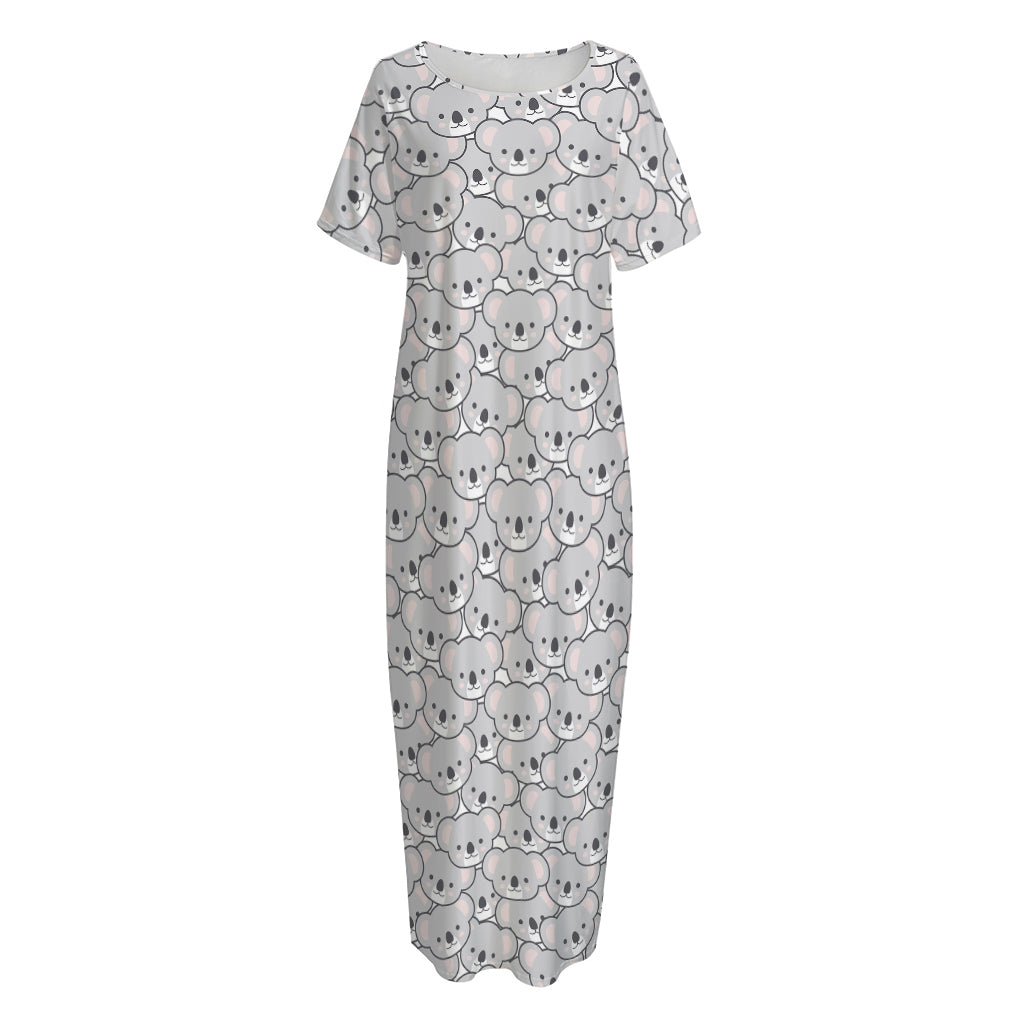Cartoon Koala Pattern Print Short Sleeve Long Nightdress