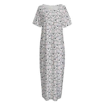 Cartoon Koala Pattern Print Short Sleeve Long Nightdress